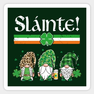 Three Gnomes Leprechaun Irish Flag Cheers Slainte Magnet